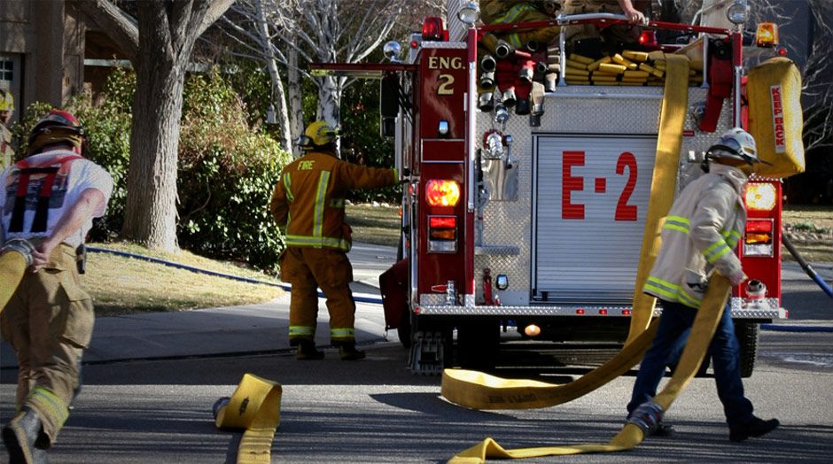 A firetruck outside of a Florida home